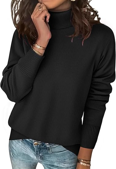 Zeagoo Women's Turtleneck Sweater Long Sleeve Spilt Hem Casual Knit Pullover Chunky Fall Winter J... | Amazon (US)