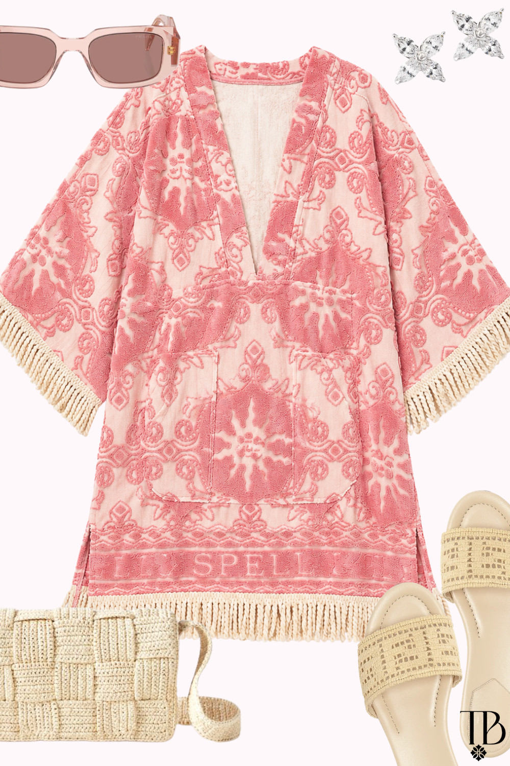 Blush beach days made easy 🌸 This pink terry cover-up, woven slides, raffia bag, butterfly earrings, and soft pink sunglasses are perfect for poolside plans, resort days, and summer vacation outfits.
 

 