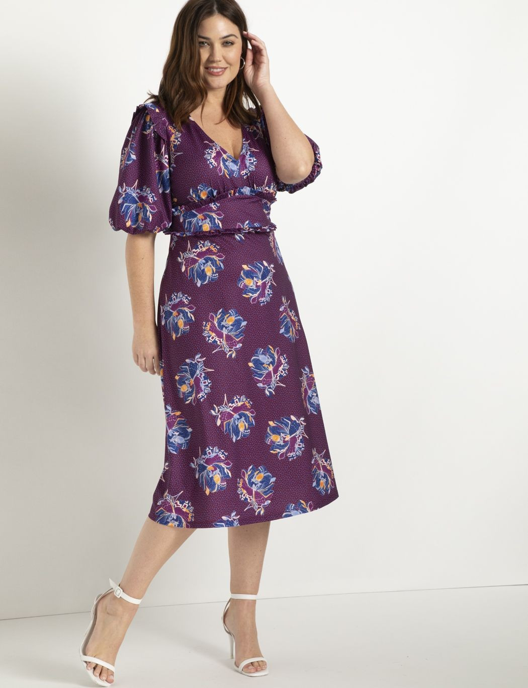 Puff Sleeve Dress With Ruffle Details | Women's Plus Size Dresses | ELOQUII | Eloquii