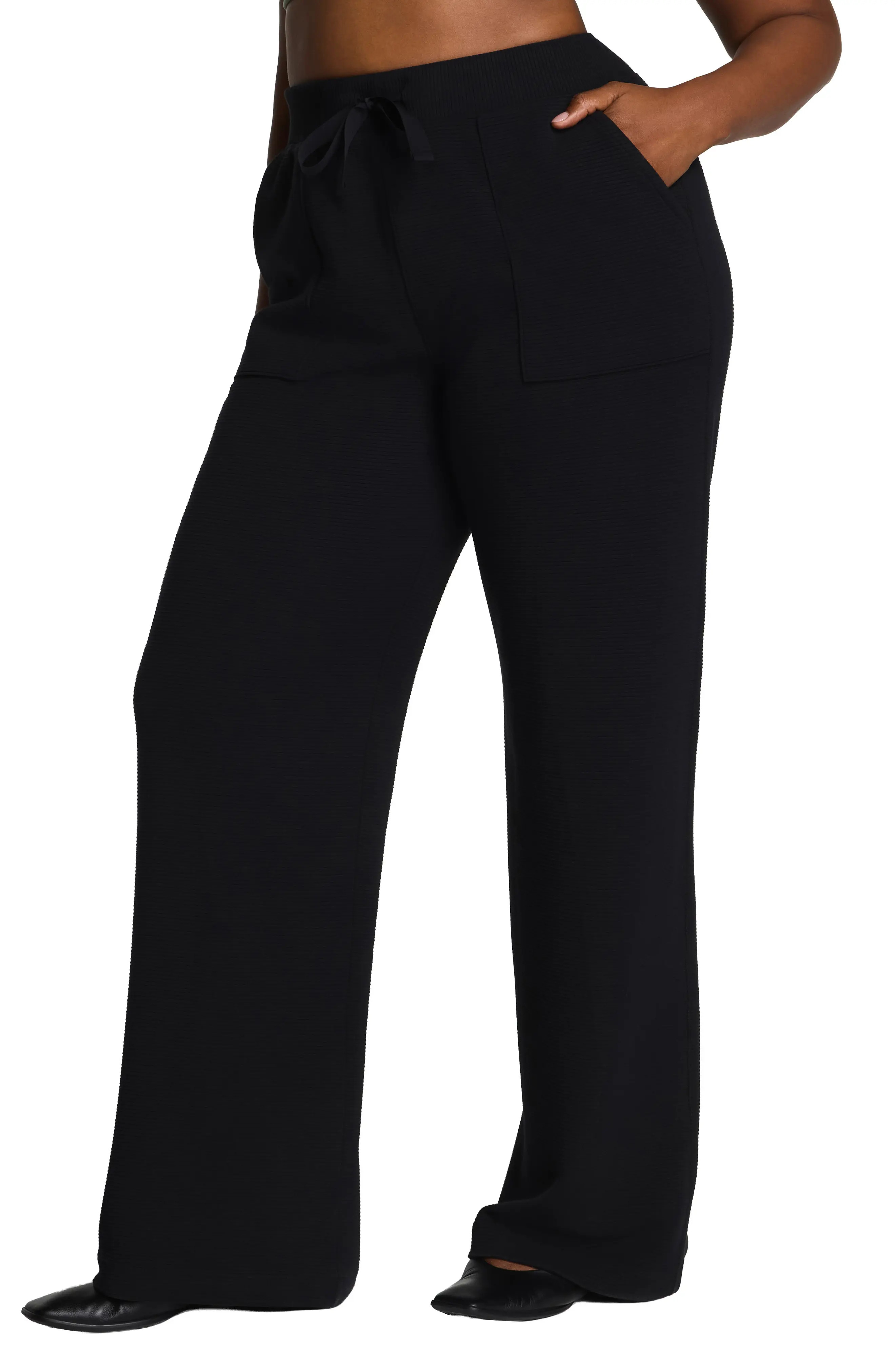 SPANX® AirEssentials Wide Leg French Terry Rib Pants in Sage Brush at Nordstrom, Size Large | Nordstrom