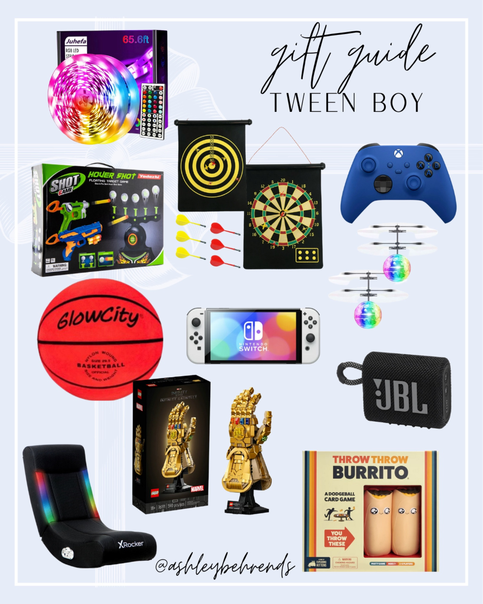 Holiday gift guide for him: tween boy 🎁💙
#giftguide #holiday #giftsforhim #tweenboy #xboxcontroller #basketball #games #boardgames #gamingchair #speaker #bluetoothspeaker #lego #darts 

#LTKfamily #LTKGiftGuide #LTKHoliday