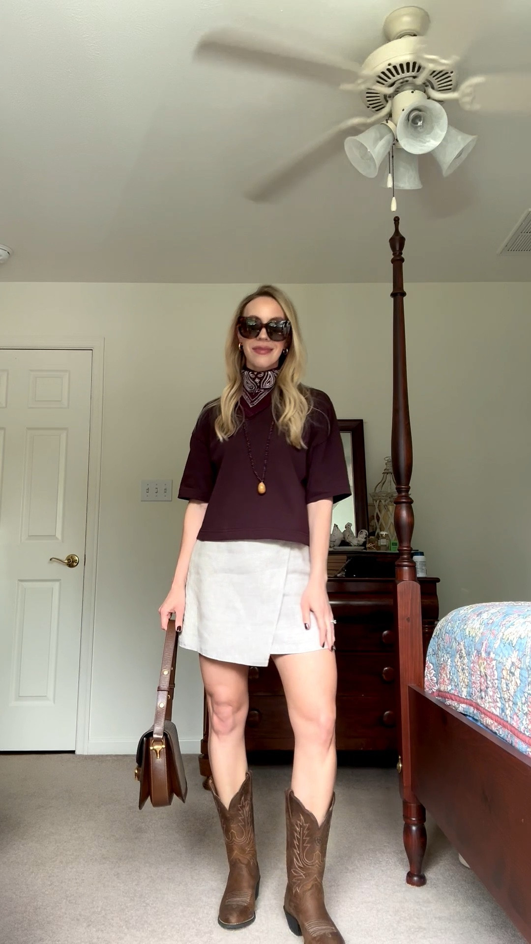 Early fall outfit, transitional outfit, summer to fall, burgundy tee (under $13), linen skirt, cowboy boots

#LTKOver40 #LTKSeasonal #LTKSaleAlert