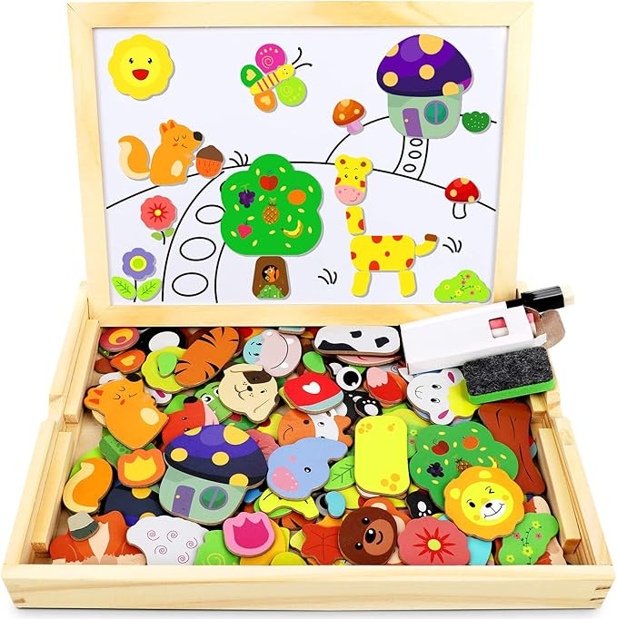 Magnetisches Holzpuzzle 110 Stück, Magnettafel Kinder, Puzzle ab 3, Montessori Spielzeug ab 3 Ja... | Amazon (DE)