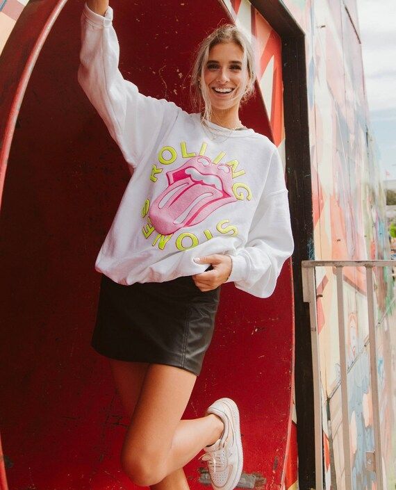 Rolling Stones Neon Thrifted Sweatshirt | Etsy | Etsy (US)