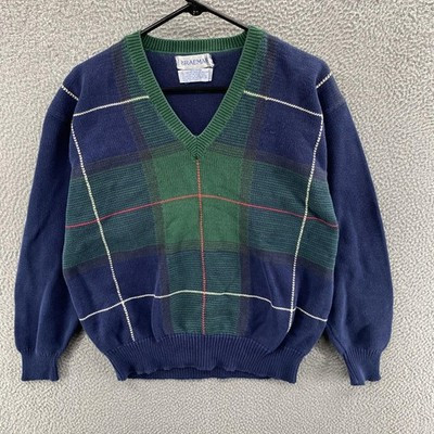 Vintage Braemar Sweater Mens Extra Large Blue Green Tartan Plaid Cotton 90s | eBay US