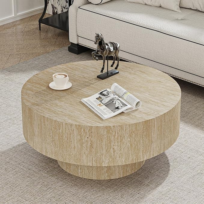 Round Coffee Table for Living Room Modern Drum Center Table Circle Boho Coffee Tables with Sturdy... | Amazon (US)