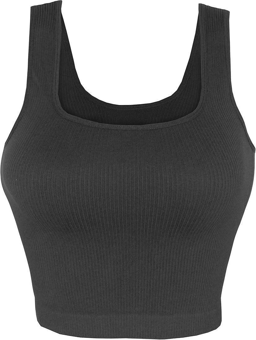 AKAMC Women's Washed Seamless Rib-Knit Camisole Crop Tank Tops Sleeveless Racerback Sport Tank | Amazon (US)