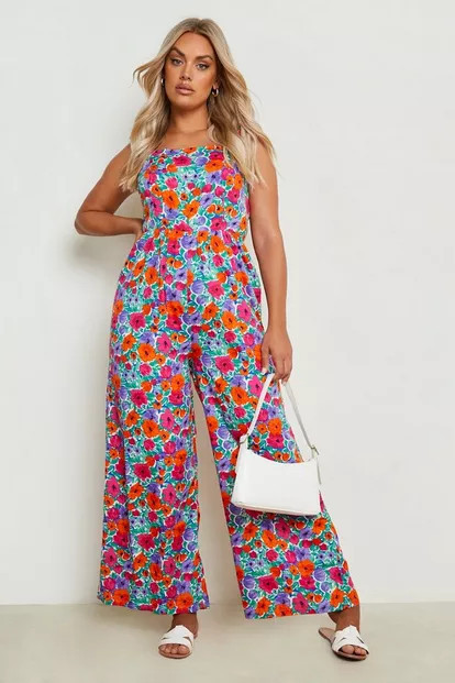 Plus Ruffle Strap Floral Jumpsuit | Boohoo.com (US & CA)