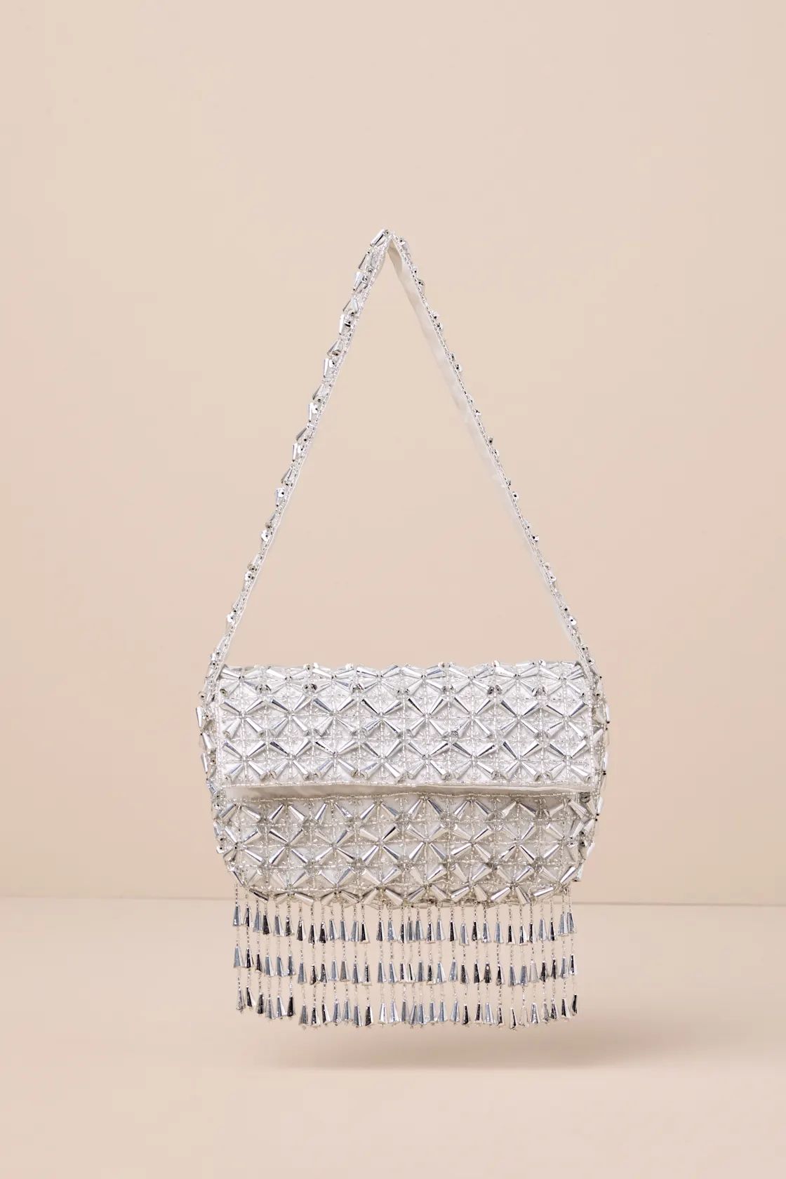 Major Glitter Silver Beaded Fringe Handbag | Lulus