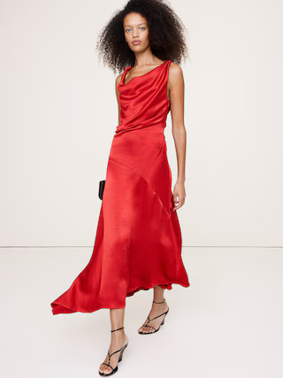 Hammered Satin Twist-Shoulder Dress | Banana Republic (US)