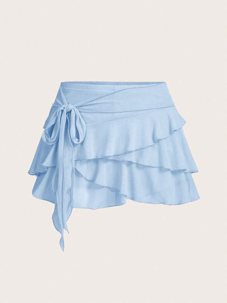 SHEIN ICON Women's Multi-Layer Ruffle Trim Low Rise Y2K Mini  Skirt | SHEIN