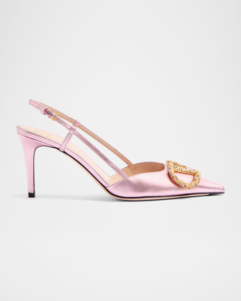 Valentino Garavani VLogo Medallion Metallic Slingback Pumps | Neiman Marcus