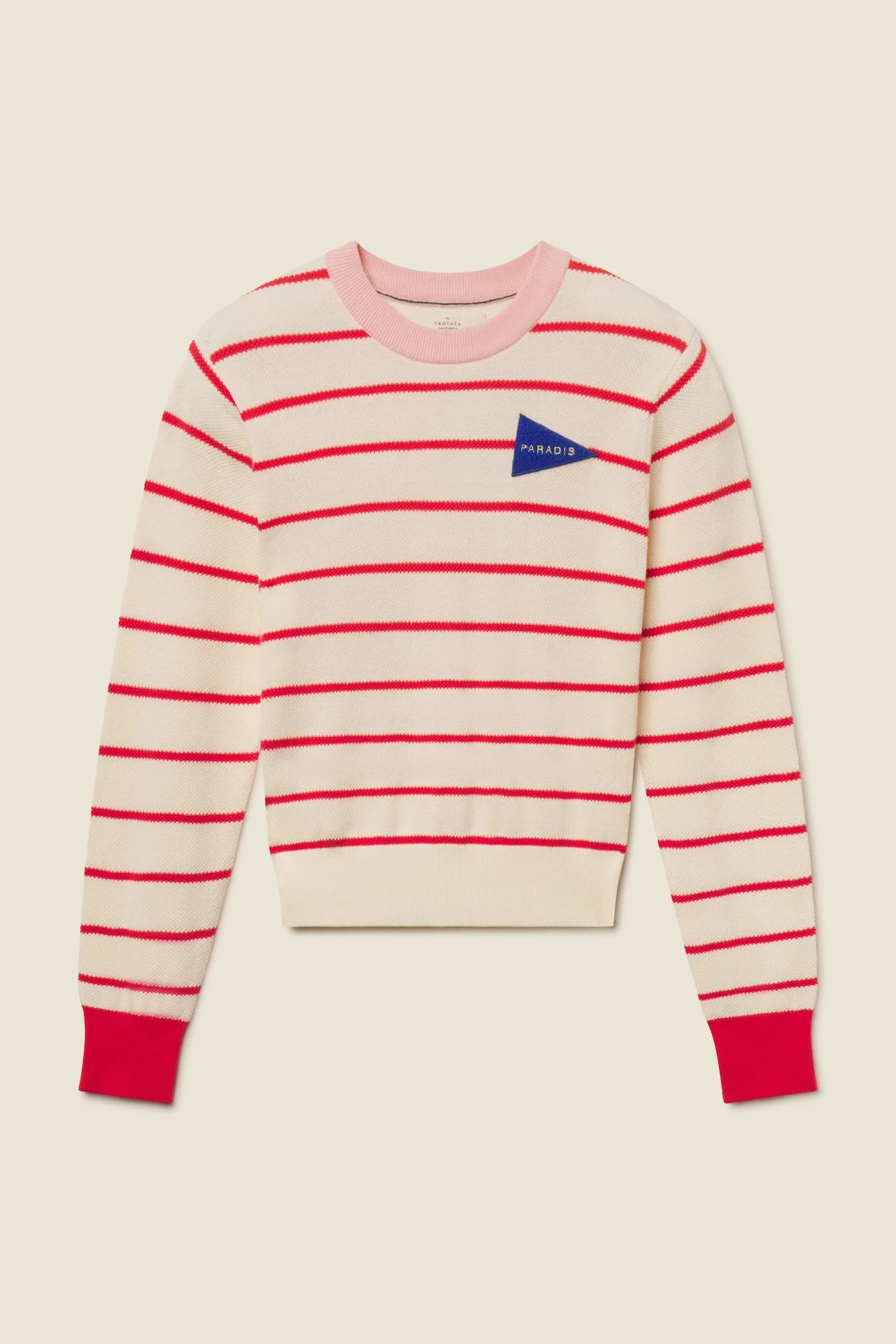 Cleo Sweater Antique White W/ Red Stripe | TROVATA