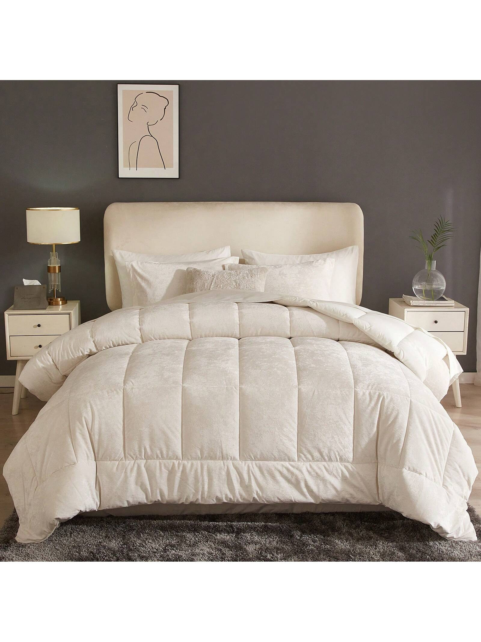 HYPREST Velvet Comforter Set King/Queen,3 Pcs Luxury Elegant Velvet Duvet,Ultra Soft White Beddin... | SHEIN