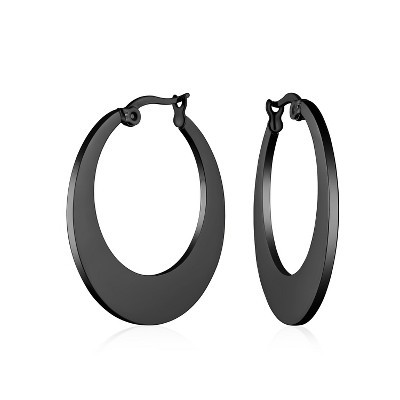 Bling Jewelry Big Flat Oval Hoop Earrings Black IP, Rose Gold Plated Stainless Steel 1.25 Inch Color - Black | Target