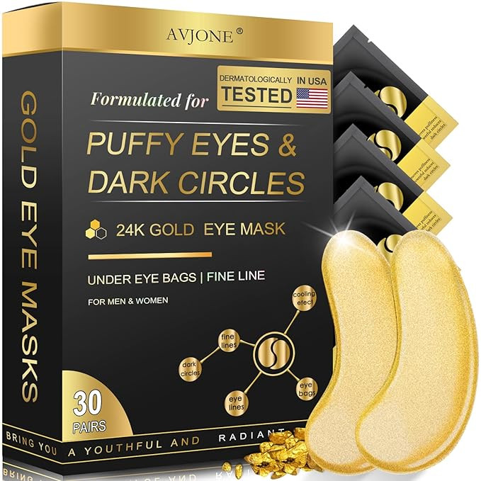 AVJONE 24K Gold Eye Mask- 30 Pairs - Puffy Eyes and Dark Circles Treatments – Relieve Pressure ... | Amazon (US)
