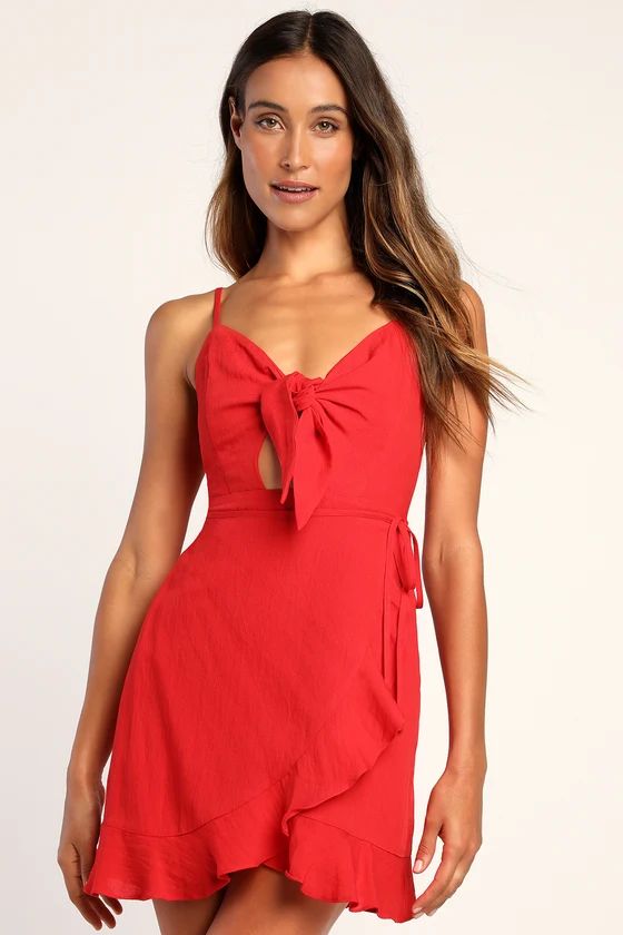Total Sun-Sation Red Ruffled Tie-Front Faux-Wrap Mini Dress | Lulus (US)