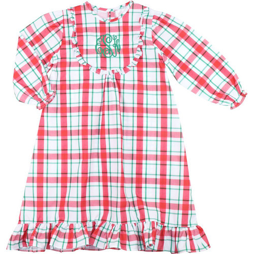 Green And Red Plaid Ruffle Night Gown | Cecil and Lou