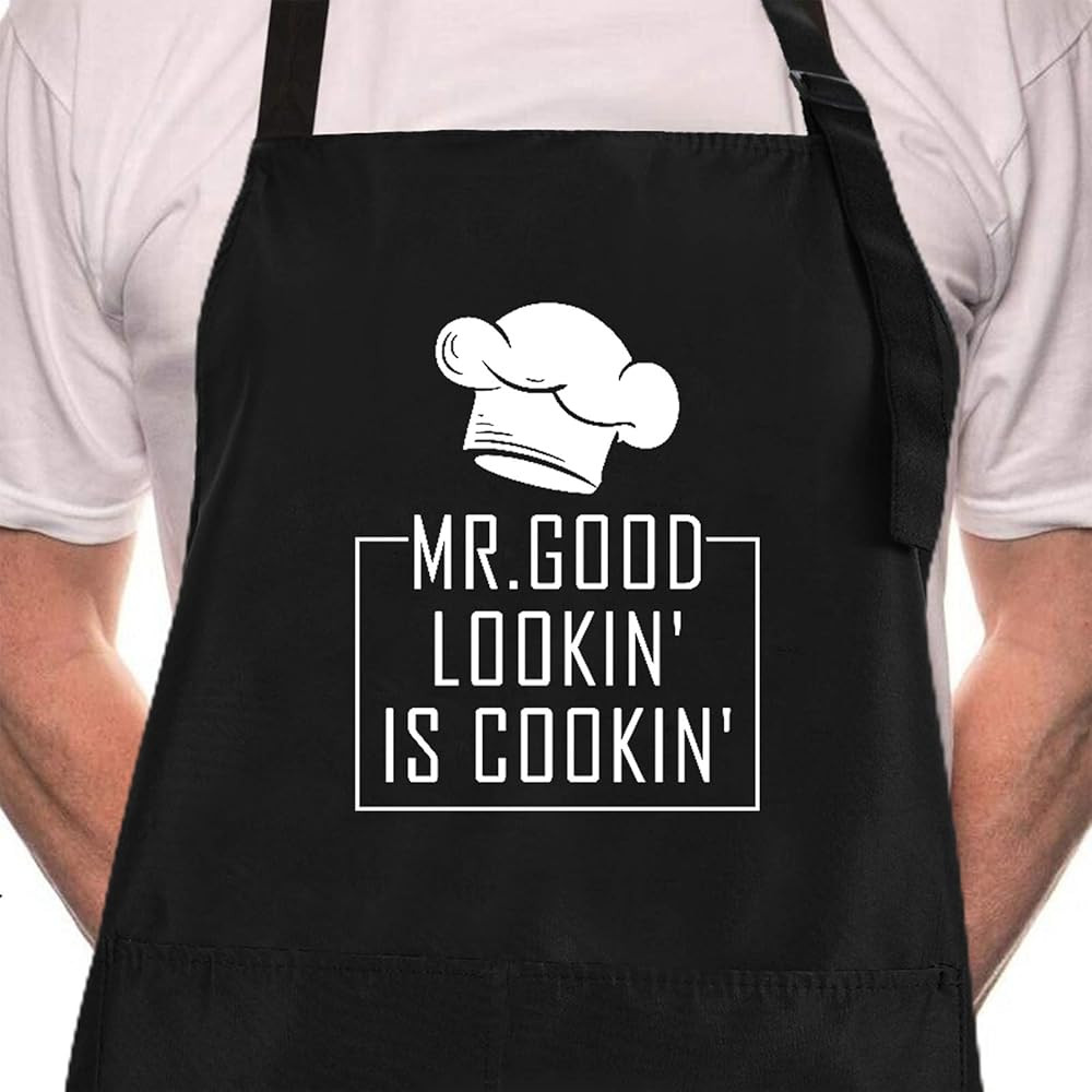 Rosoz Funny BBQ Black Chef Aprons for Men, Mr Goodlookin' is Cookin', Adjustable Kitchen Cooking ... | Amazon (US)
