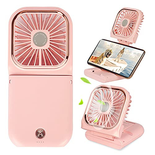 Portable Mini Fan Small Battery Operated Fan 5 in 1 as Power Bank,Phone Holder,Handheld Fan,Desk Fan, USB Rechargeable Personal Hand Fans,3000 mAh Power Bank,3 Speed Adjustable, Neck lanyard, Pink | Amazon (US)
