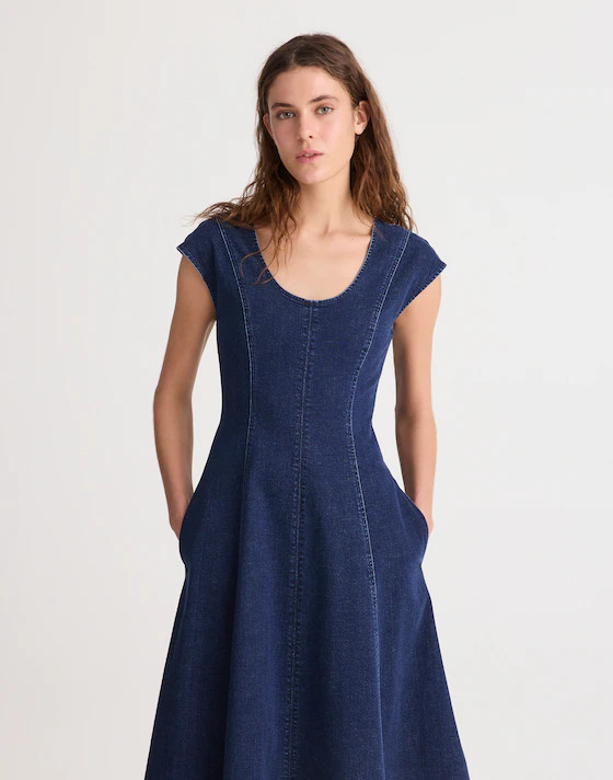 Denim Seamed Scoopneck Midi Dress | Madewell