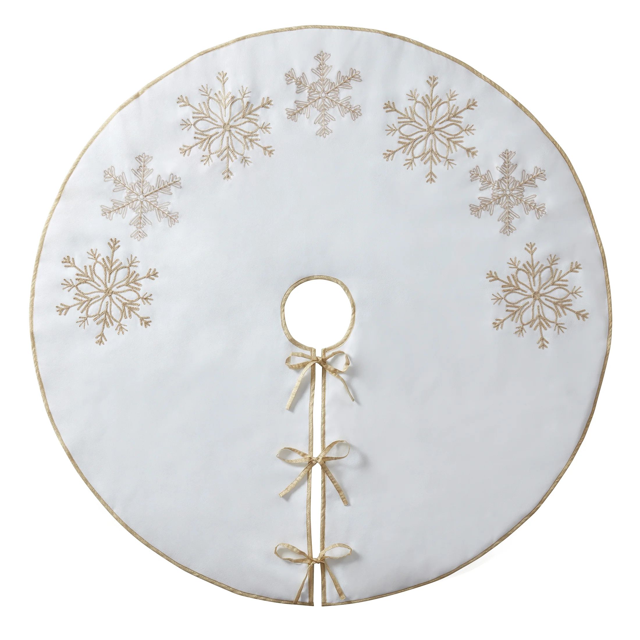 My Texas House Stefan Ivory/Gold Embroidered Snowflake Christmas Tree Skirt, 52": | Walmart (US)