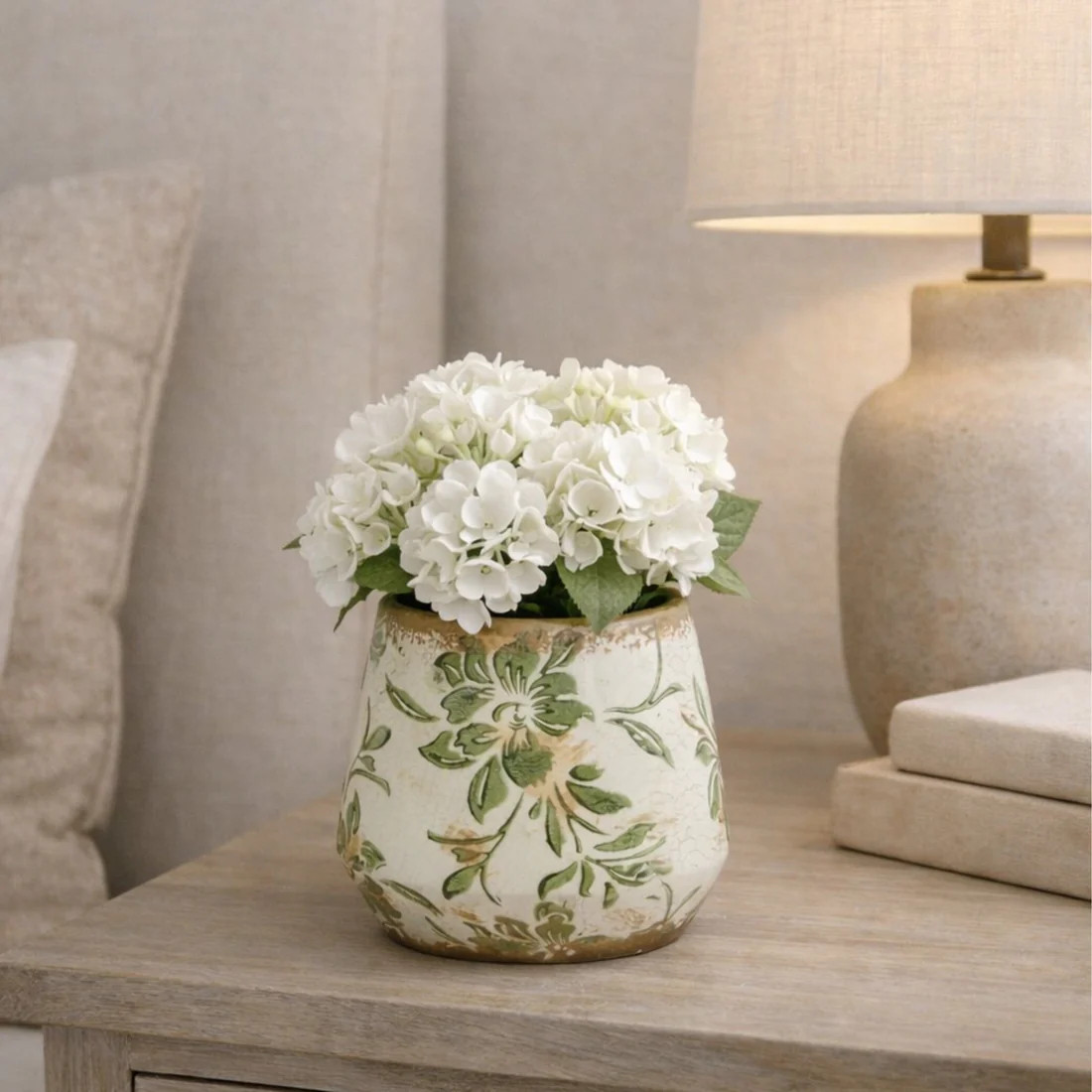 5.5\u201d Tuscan Ceramic Green Scroll Planter | Nearly Natural | Nearly Natural