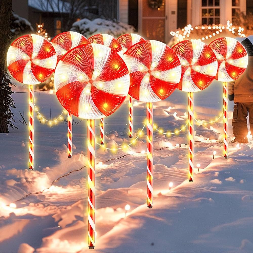 8PK 28inch 230LED 8 Modes Christmas Lollipop Pathway Light Outdoor Christmas Decorations Flickeri... | Amazon (US)