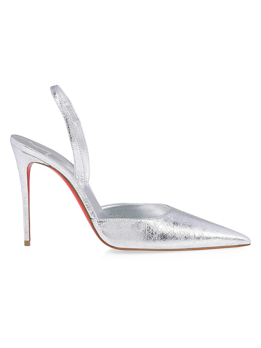 Women's Kate Max 100MM Leather O Slingbacks - Silver - Size 9.5 | Saks Fifth Avenue