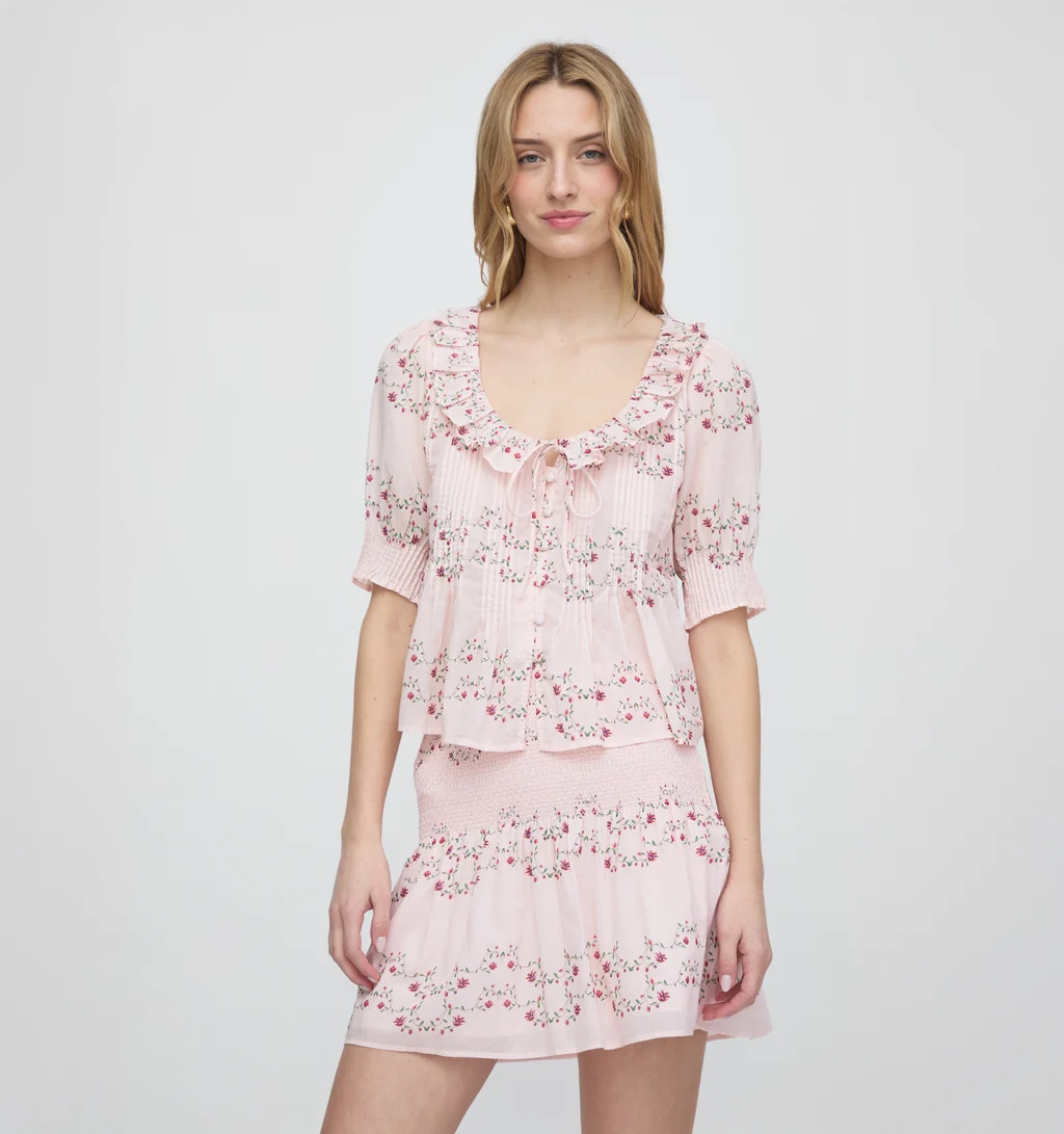 The Camri Top - Pink Floral Vine Scallop | Hill House Home US
