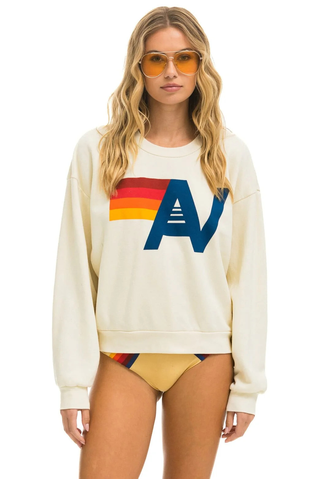 LOGO RELAXED CREW SWEATSHIRT - VINTAGE WHITE | Aviator Nation