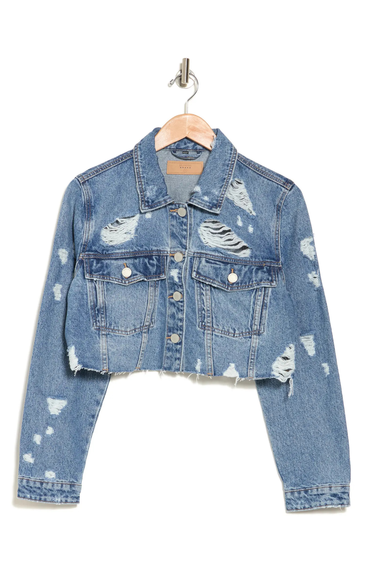 Distressed Crop Cotton Denim Jacket | Nordstrom Rack