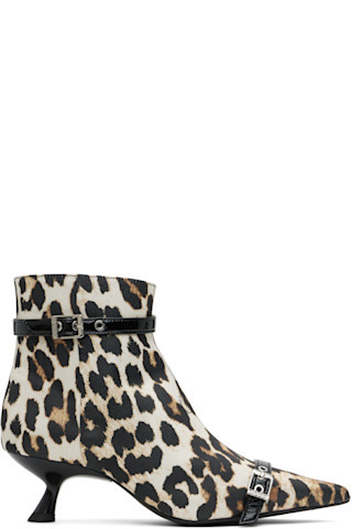 GANNI - Beige & Black Satin Eyelets Kitten Heel Boots | SSENSE