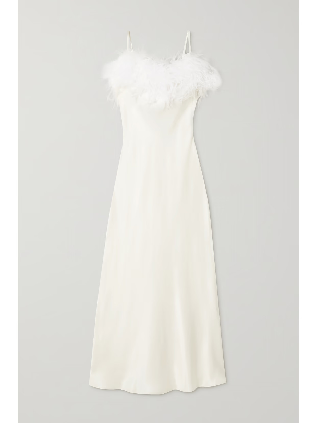 SLEEPER - + Net Sustain Boheme Feather-trimmed Ecovero-satin Midi Dress - White | NET-A-PORTER (US)