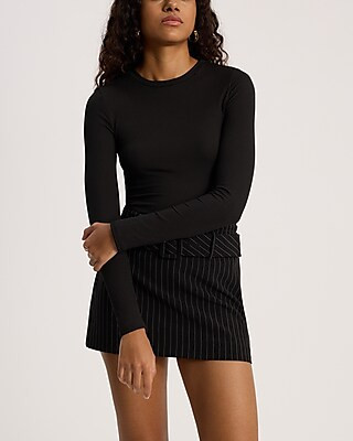 Fitted Ribbed Crew Neck Long Sleeve Tee | Express