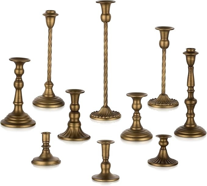Gold Candlestick Candle Holders: Tall Taper Candles Stick Holder Wedding Decor Set of 10 Dinning ... | Amazon (US)
