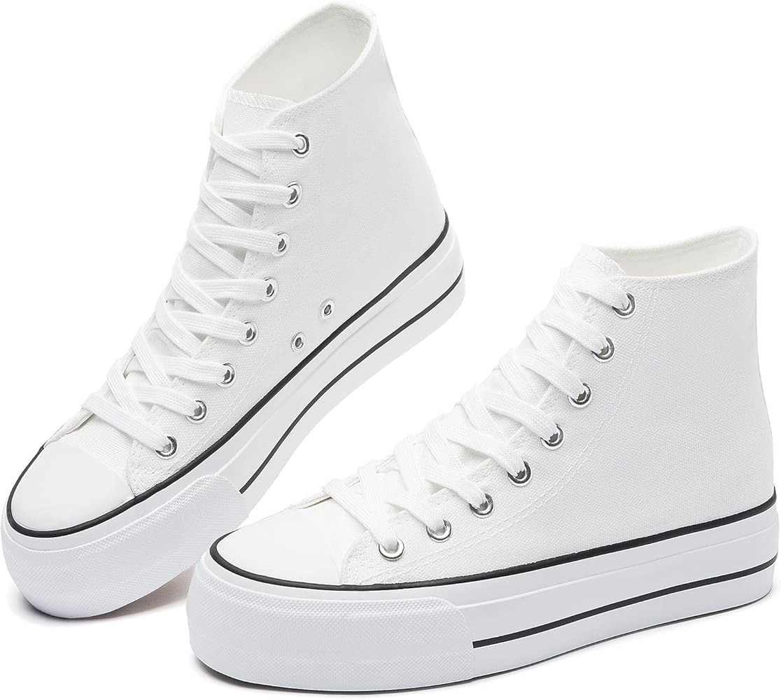 FINIWOR Womens Canvas Shoes Platform High Top Sneakers for Women Lace-Up Black and White Platform... | Amazon (US)