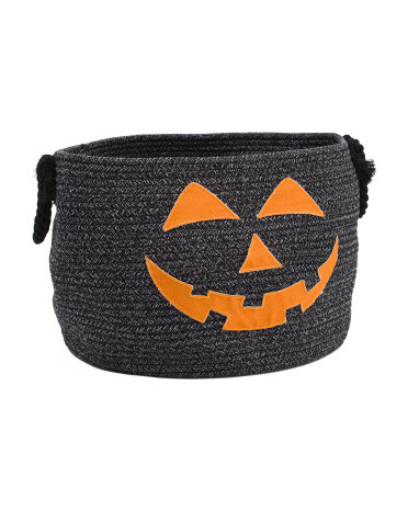 20in Pumpkin Face Applique Bin With Rope Handles | TJ Maxx