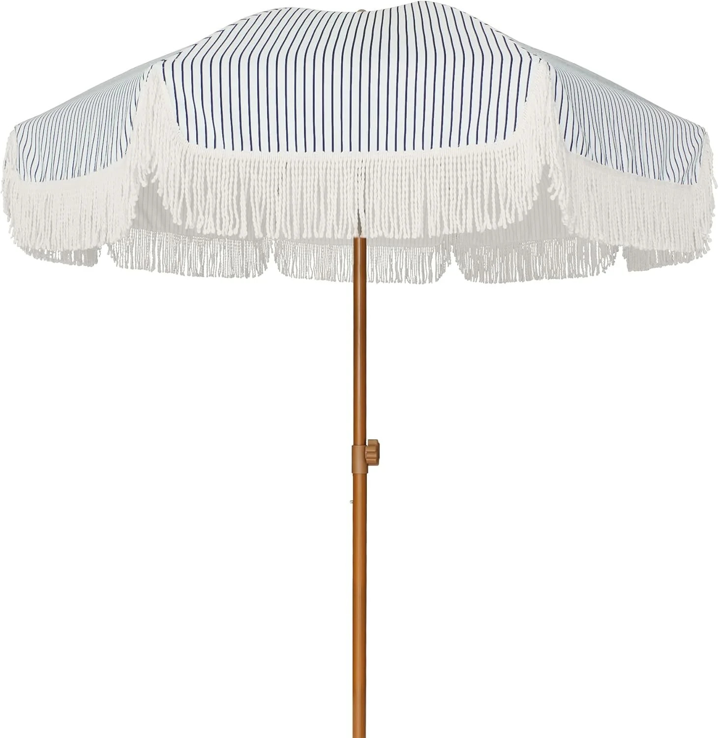 AMMSUN 7ft Patio Umbrella with Fringe Tassel Outdoor UPF50+ Shade Tilt Shelter,Navy Blue Stripes | Walmart (US)