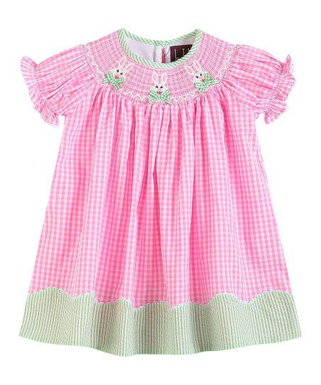 Pink Gingham Easter Bunny Bows Smocked Bishop Dress - Infant, Toddler & Girls | Zulily