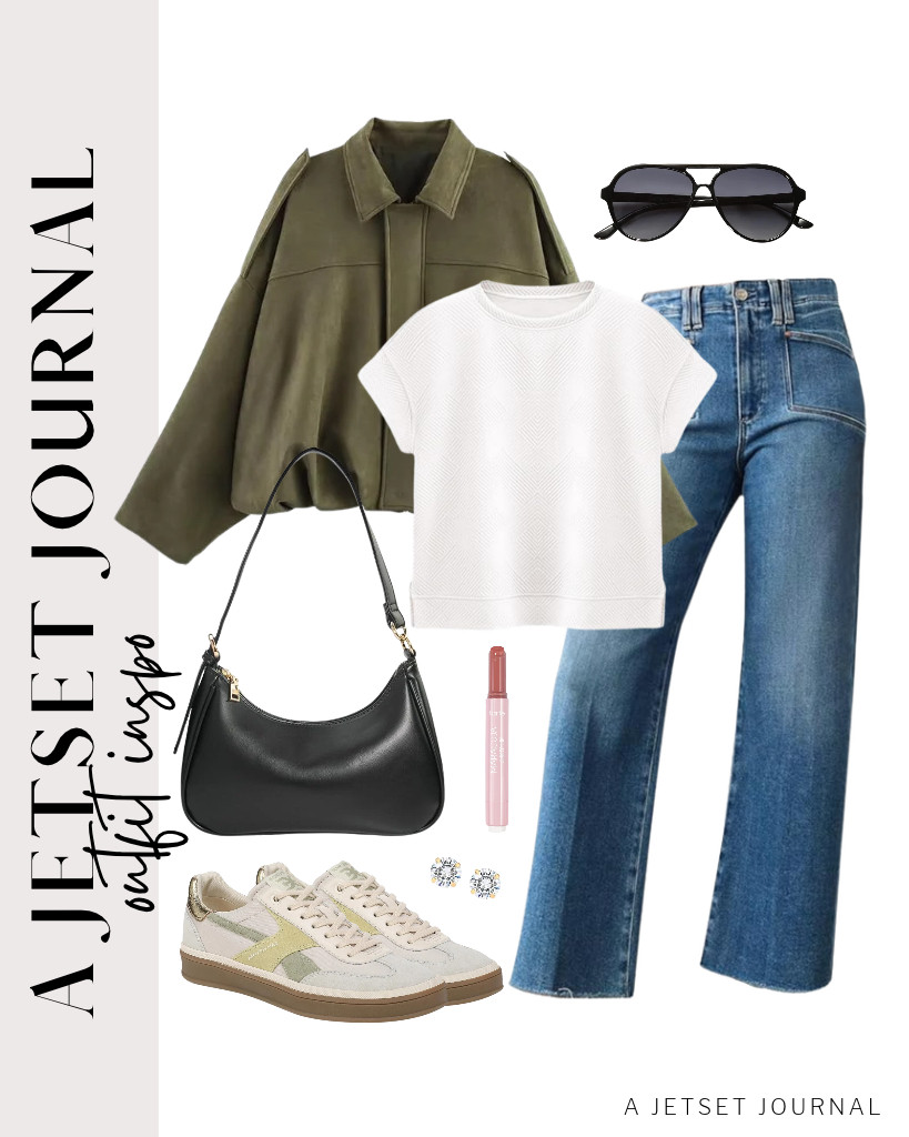 You will also love to layer this army green Talakeno bomber jacket over this tee from PRETTYGARDEN. Pair this fit with Astylish wide-leg jeans and Sam Edelman Althea sneakers. You can use this crescent shoulder bag for this look, too! Finish this fit with SOJOS sunnies and PAVOI stud earrings. 

 #LTKSeasonal #LTKSaleAlert #LTKTravel