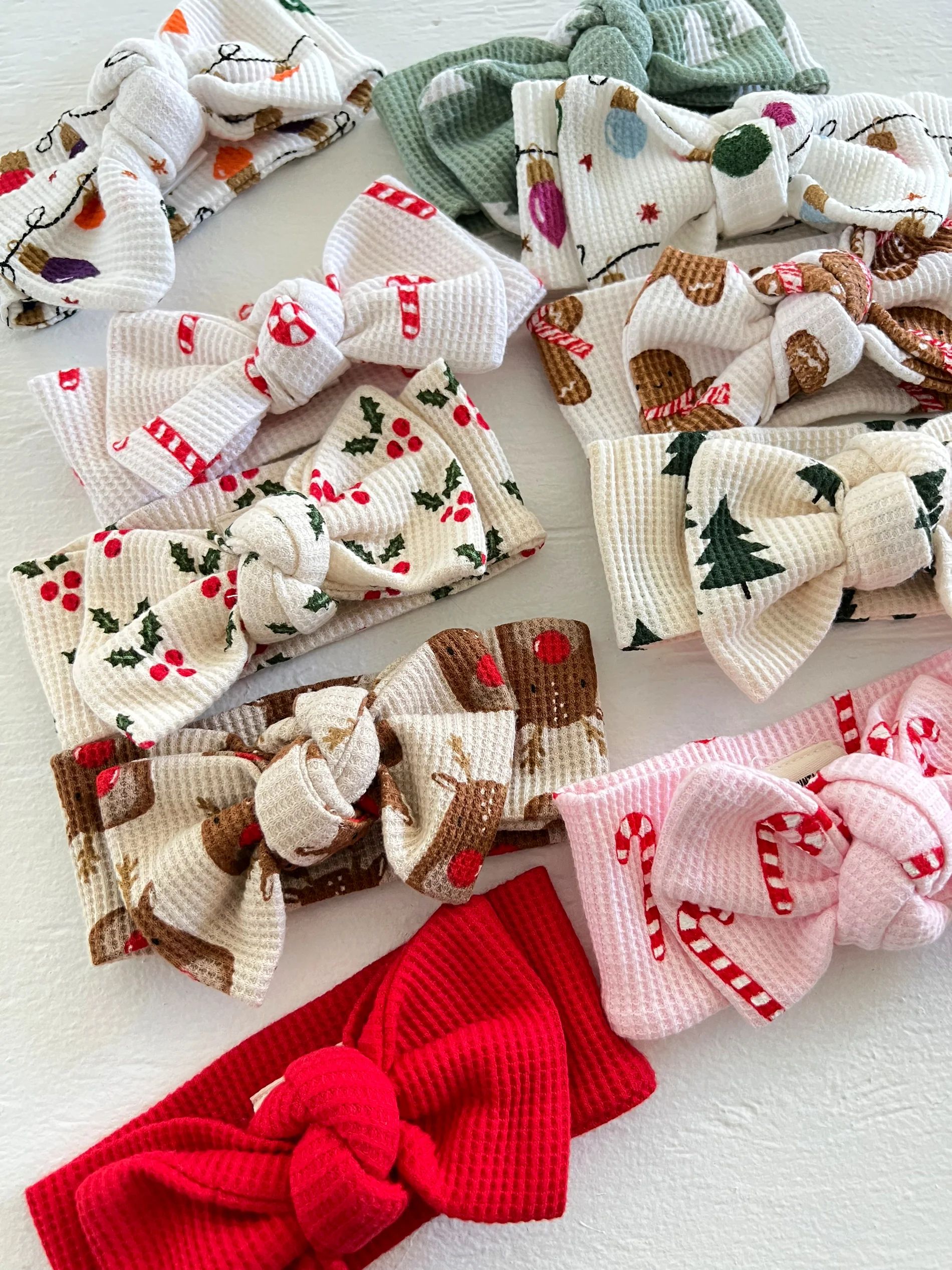 Organic Waffle Knot Bow, Candy Cane | SpearmintLOVE