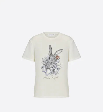 T-Shirt Ecru Cotton Jersey and Linen with Dior Jardin Magique Motif | DIOR | Dior Couture