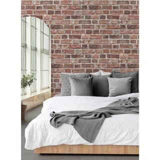 56 sq. ft. Red and Charcoal Faux Brick Prepasted Paper Wallpaper Roll | The Home Depot