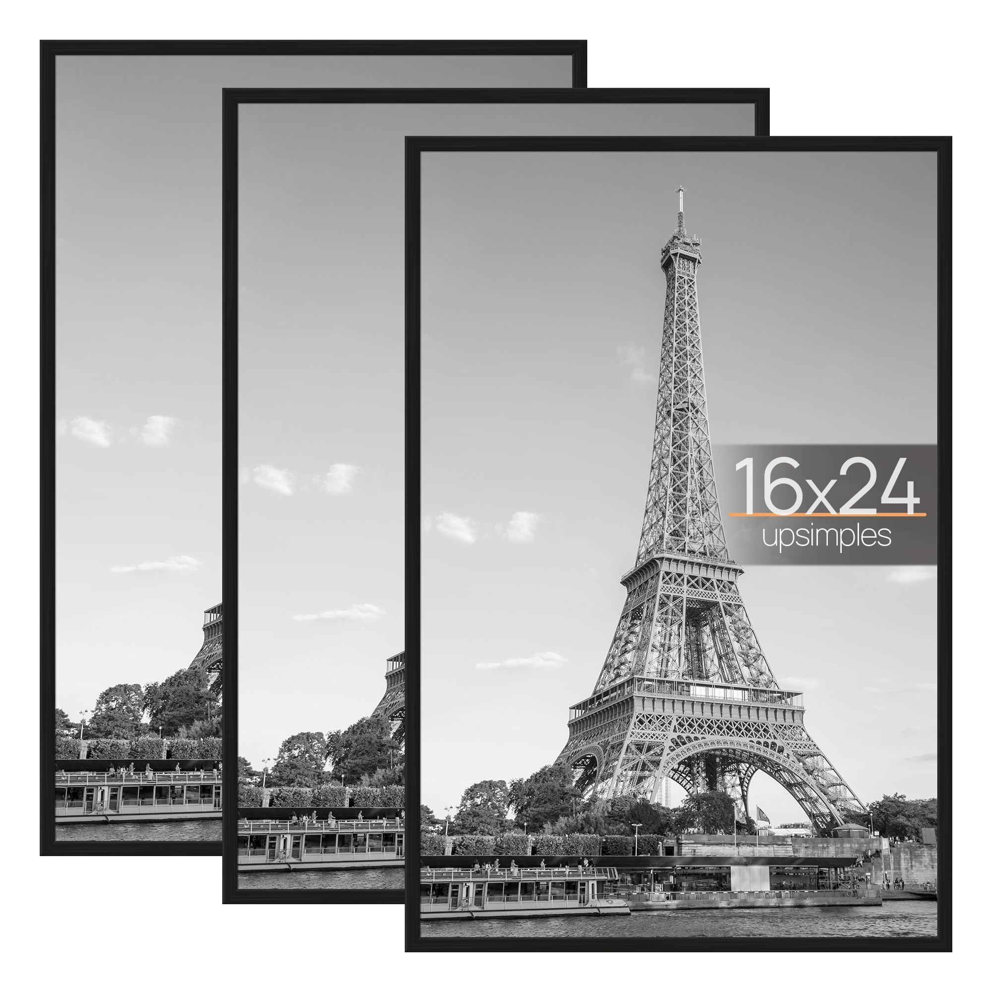 upsimples 16x24 Picture Frame Black 3 Pack, Scratch-Proof Poster Frames 16 x 24 for Photo Gallery - Slide-In Strips, Horizontal or Vertical Wall Mounting | Amazon (US)
