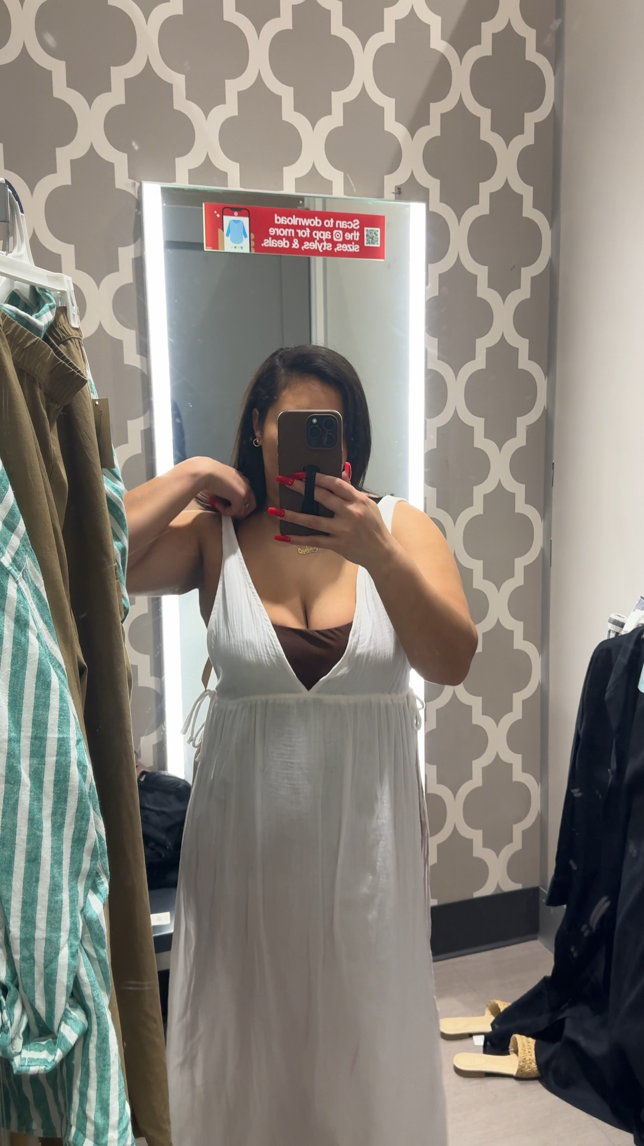Resort wear 
Vacation outfit 
Spring outfit 
Summer outfit 
Target finds 
Swim cover up 
Summer dress 
Spring dress 
Watch now 

Cover up - large / runs big but I like the oversized fit 
Swimsuit- large / tts 
Sandals 8.5 tts 

#LTKMidsize #LTKSwim #LTKWatchNow