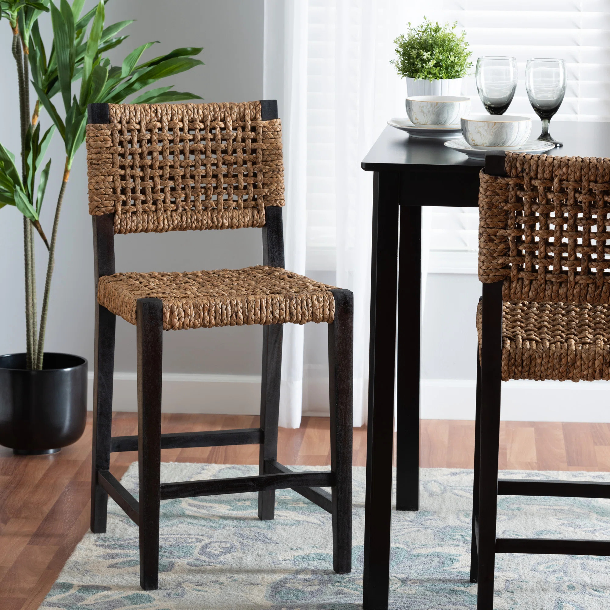 Beachcrest Home™ Boyes 24.2" Mahogany wood and Seagrass Counter Stool | Wayfair | Wayfair North America