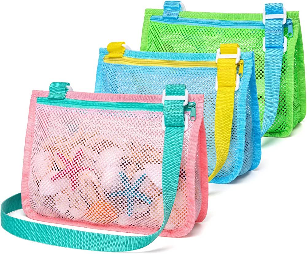 F-color Beach Toy Kids Beach Bag Shell Collecting Bag, Mesh Beach Bag Seashell Bag Net Bag for Se... | Amazon (US)