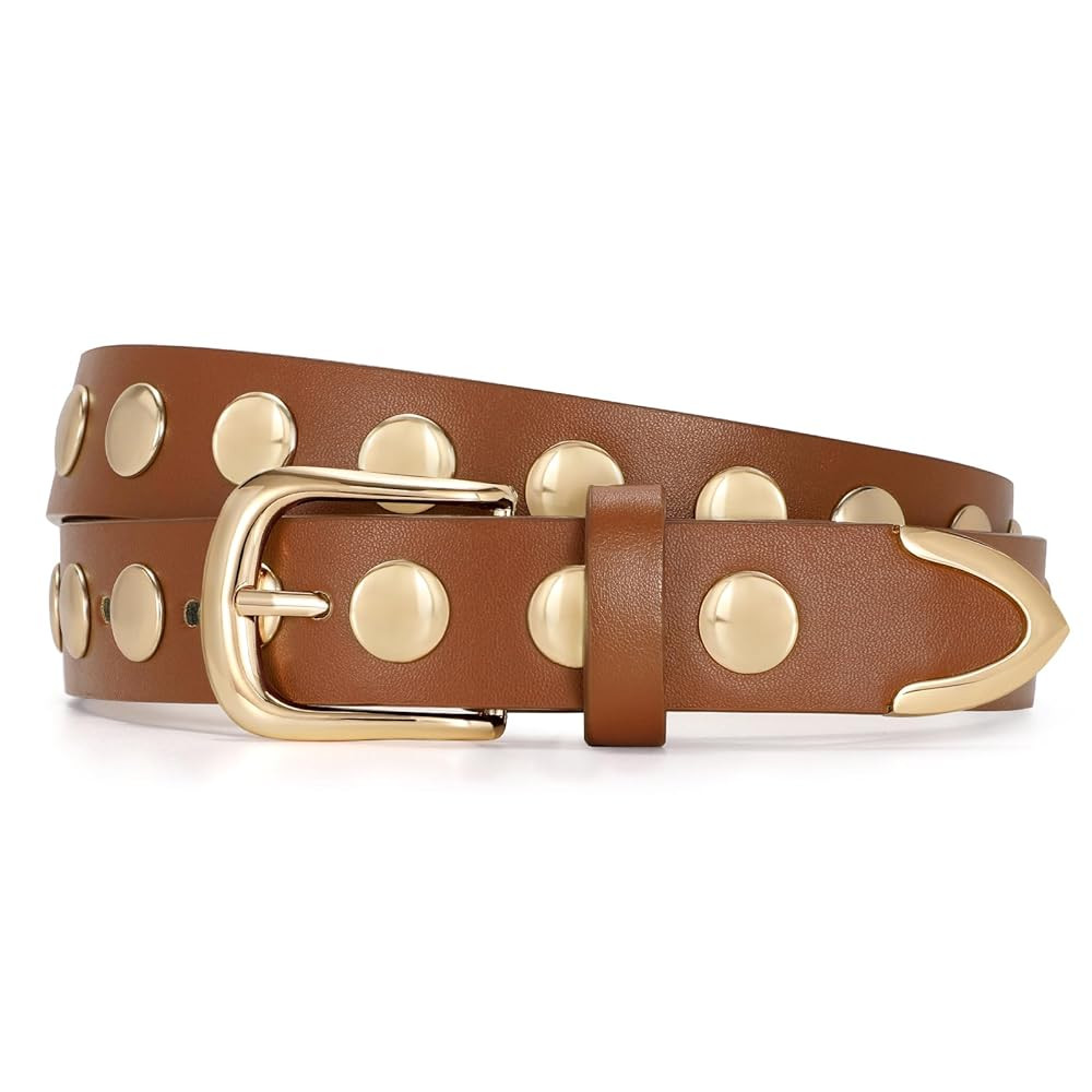 JASGOOD Women Fashion Leather Belt Punk Studded Belt for Jeans Pants Dresses | Amazon (US)