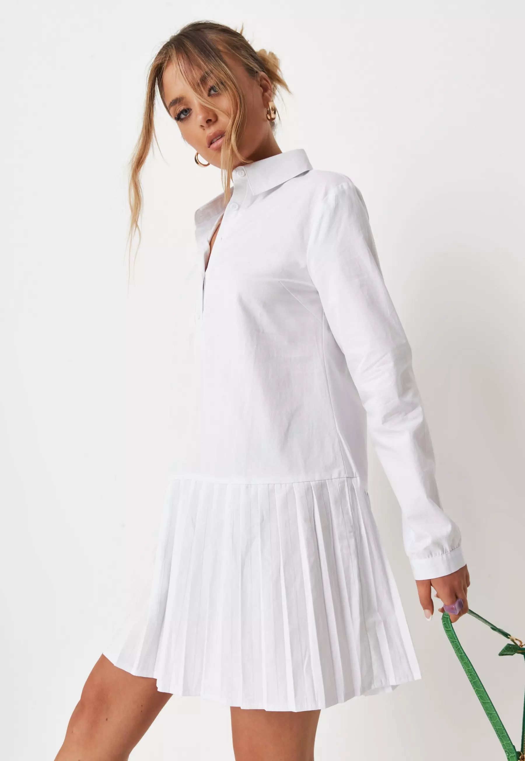 Missguided - White Poplin Pleated Hem Shirt Dress | Missguided (US & CA)